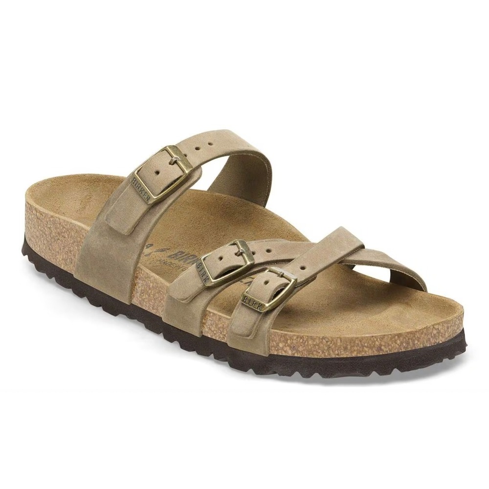 Birkenstock Taupe Triple-Buckle Slide Sandals